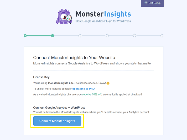Conecte MonsterInsights para configurar Google Analytics en WordPress