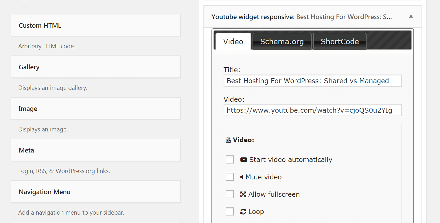 La configuración de tu widget de YouTube.