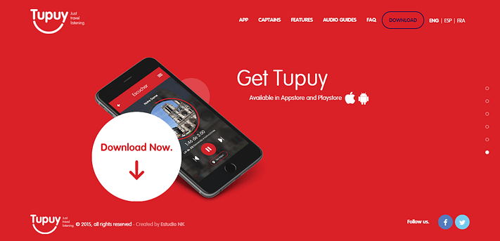 La página de inicio del sitio web de Tupuy.
