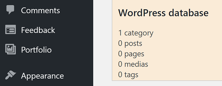 La sección de la base de datos de WordPress.