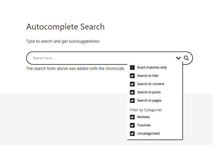 Opciones de filtro de búsqueda