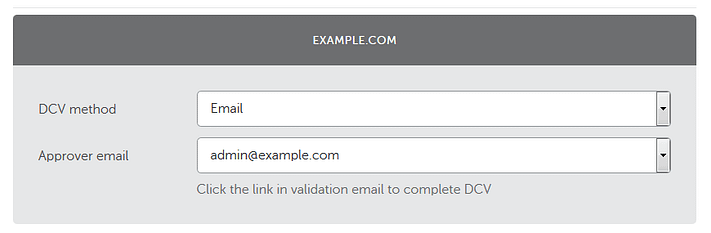 Selección de validación de correo electrónico para renovar el certificado SSL