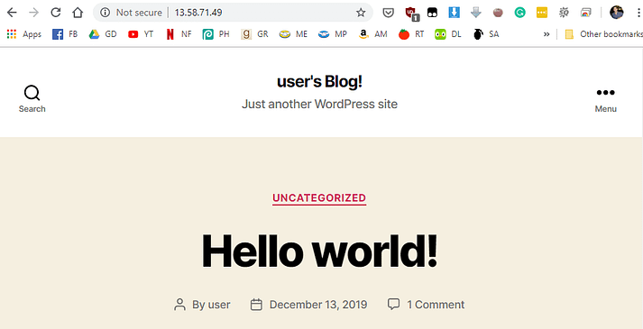 Un sitio web de WordPress alojado en AWS.
