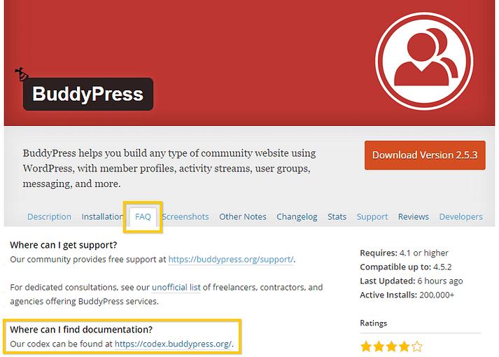 Ver las preguntas frecuentes del complemento BuddyPress WordPress